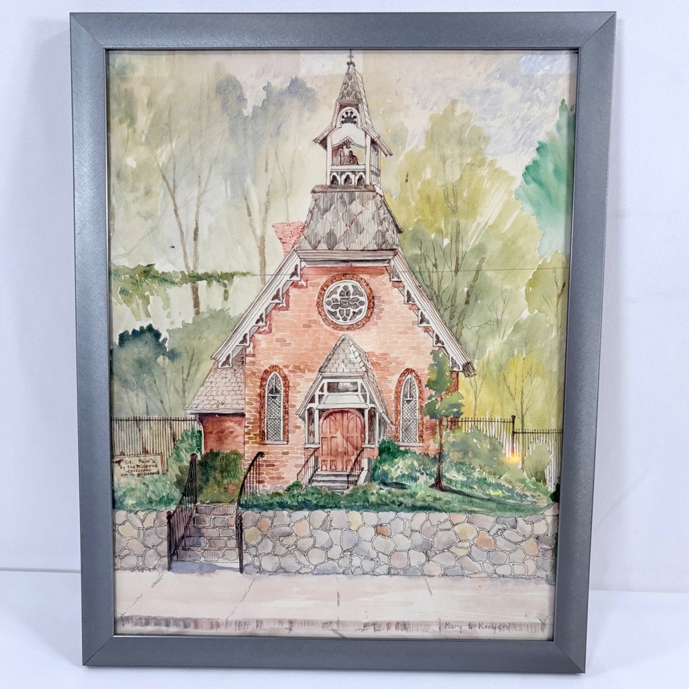 Mary L Kooyers‎ Watercolor Painting St Pauls Brighton Michigan Church Framed Art